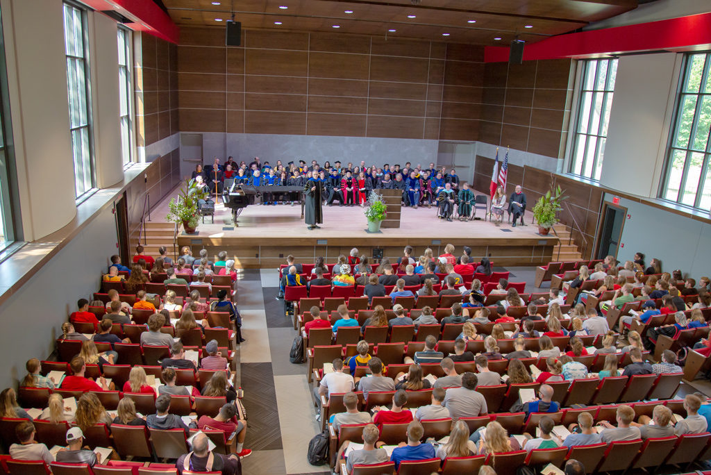 Scene from 2018 opening convocation in Douwstra Auditorium.