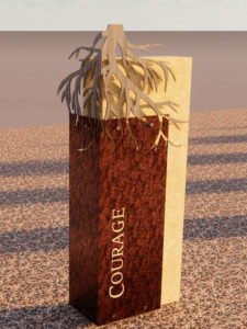 Rendering of the Courage history marker, depicting tree roots that symbolize Central's steadfastness in the face of adversity.
