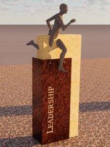 Rendering of the Leadership history marker, depicting a running athlete.
